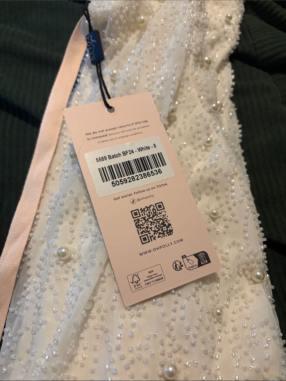 Oh Polly Versailles Deep Plunge Embellished Mini Dress in White - Picture 6 of 7